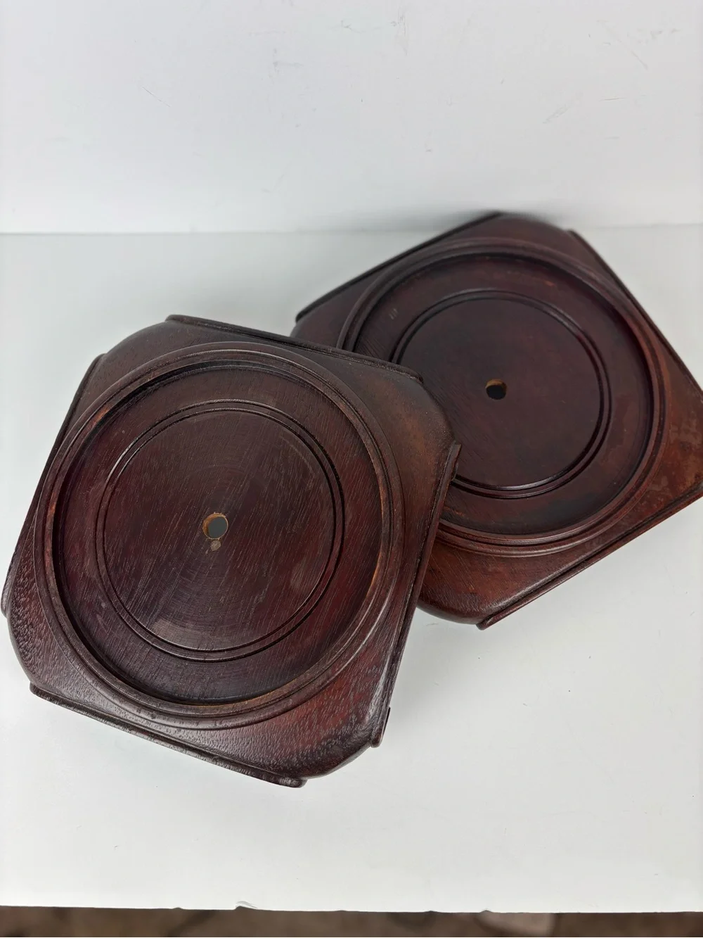 Chinese Wooden Base Plant/Display Stands-Dark wood-Pair(2)Vintage Asian